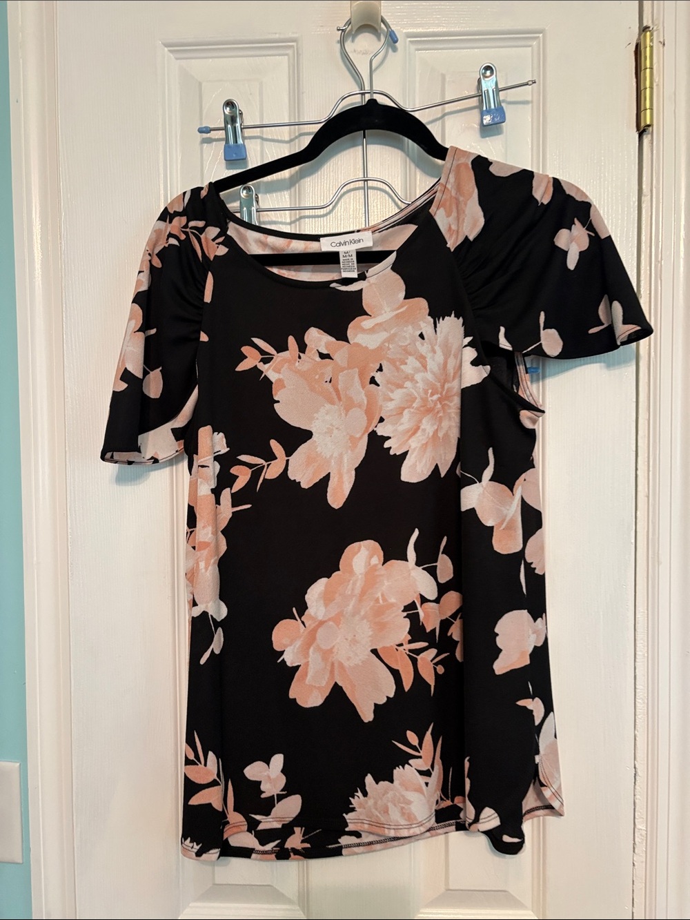 Calvin Klein Black and Peach Floral Blouse